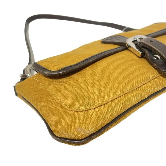 BALLY - Dark yellow Dark Brown Canvas Leather Handbag - Picture 5 of 9